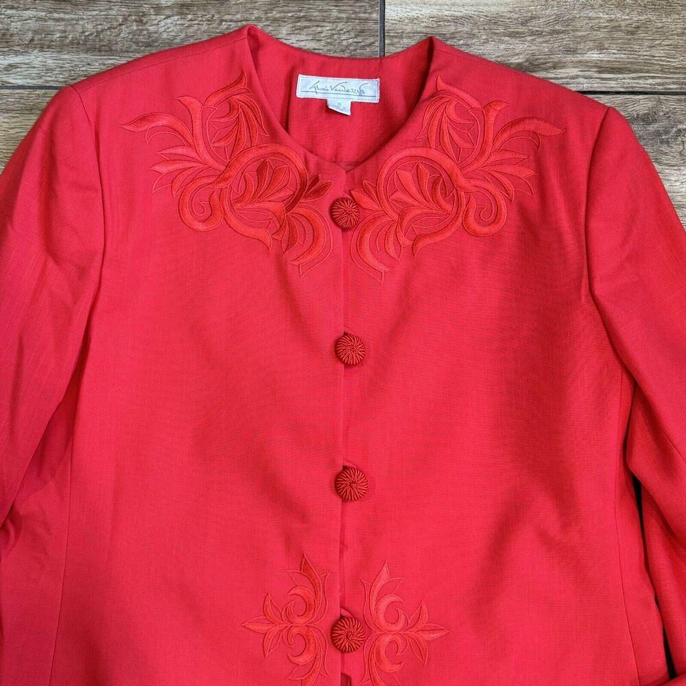 Vintage Red Embroidered Skirt Suit Sz 18 Lined - Picture 5 of 16